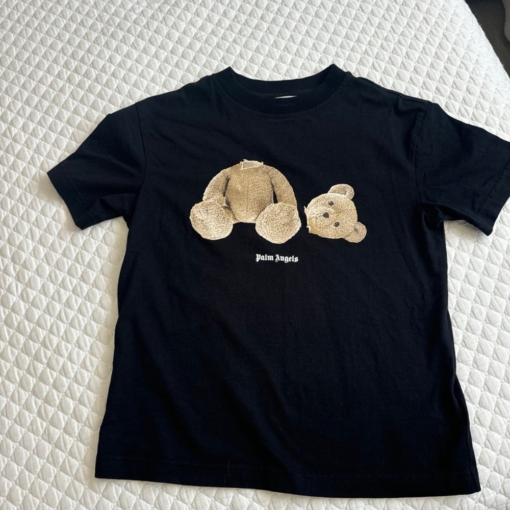 Palm Angels Black Kids T-Shirt with Teddy Bear Design